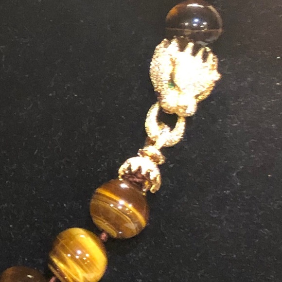 Gorgeous Tiger Eye Necklace wth Huge CZ Pave - Picture 3 of 6